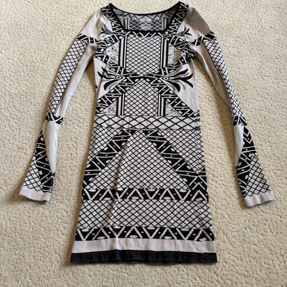 Free People Intimately Dress M/L Black Ivory Bodycon Stretch Long Sleeve